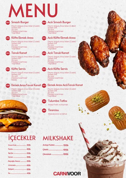 Carnivoor basılı menü, birinci sayfa