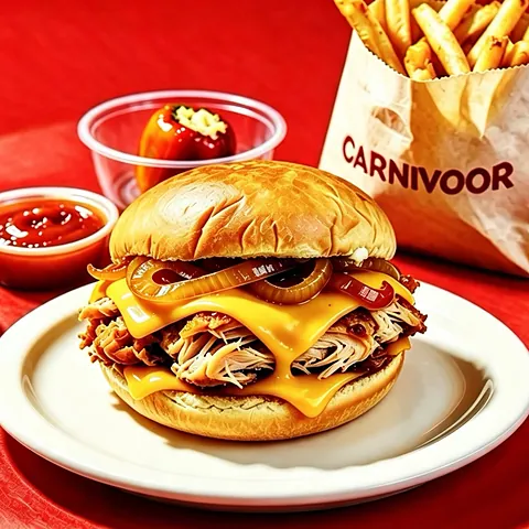 Kemiksiz kanat cheeseburger, cheddar ve karamelize soğanla